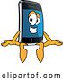 Vector Illustration of a Cartoon Smart Phone Mascot Sitting on a Sign by Mascot Junction