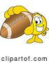 Vector Illustration of a Cartoon Smiley Mascot Grabbing a Football by Mascot Junction