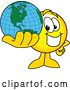 Vector Illustration of a Cartoon Smiley Mascot Holding a Globe by Mascot Junction