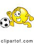 Vector Illustration of a Cartoon Smiley Mascot Playing Soccer by Mascot Junction