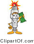 Vector Illustration of a Cartoon Spark Plug Mascot Holding a Green Dollar Bill by Mascot Junction