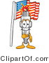 Vector Illustration of a Cartoon Spark Plug Mascot Pledging Allegiance to the American Flag by Mascot Junction