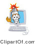 Vector Illustration of a Cartoon Spark Plug Mascot Waving from Inside a Computer Screen by Mascot Junction