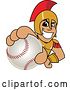 Vector Illustration of a Cartoon Spartan Warrior Mascot Grabbing a Baseball by Mascot Junction