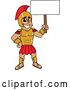 Vector Illustration of a Cartoon Spartan Warrior Mascot Holding a Blank Sign by Mascot Junction