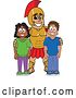 Vector Illustration of a Cartoon Spartan Warrior Mascot with Students by Mascot Junction