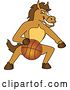 Vector Illustration of a Cartoon Stallion School Mascot Dribbling a Basketball by Mascot Junction