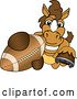 Vector Illustration of a Cartoon Stallion School Mascot Grabbing a Football by Mascot Junction