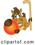 Vector Illustration of a Cartoon Stallion School Mascot Holding a Stick and Grabbing a Field Hockey Ball by Mascot Junction