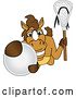 Vector Illustration of a Cartoon Stallion School Mascot Holding a Stick and Grabbing a Lacrosse Ball by Mascot Junction