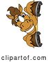 Vector Illustration of a Cartoon Stallion School Mascot Smiling Around a Sign by Mascot Junction