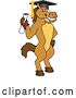 Vector Illustration of a Cartoon Stallion School Mascot Student Graduate Holding a Diploma by Mascot Junction