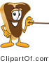 Vector Illustration of a Cartoon Steak Mascot Using a Pointer Stick by Mascot Junction