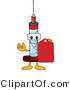 Vector Illustration of a Cartoon Syringe Mascot Holding a Red Tag by Mascot Junction