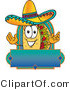 Vector Illustration of a Cartoon Taco Mascot over a Blank Banner by Mascot Junction