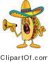 Vector Illustration of a Cartoon Taco Mascot Screaming into a Megaphone by Mascot Junction
