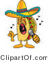 Vector Illustration of a Cartoon Taco Mascot Singing Loud into a Microphone by Mascot Junction