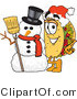 Vector Illustration of a Cartoon Taco Mascot with a Snowman on Christmas by Mascot Junction