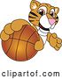 Vector Illustration of a Cartoon Tiger Cub Mascot Grabbing a Basketball by Mascot Junction