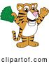 Vector Illustration of a Cartoon Tiger Cub Mascot Holding Cash Money by Mascot Junction