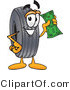 Vector Illustration of a Cartoon Tire Mascot Holding a Dollar Bill by Mascot Junction