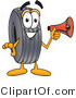 Vector Illustration of a Cartoon Tire Mascot Holding a Megaphone by Mascot Junction