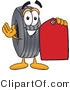 Vector Illustration of a Cartoon Tire Mascot Holding a Red Sales Price Tag by Mascot Junction