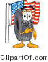 Vector Illustration of a Cartoon Tire Mascot Pledging Allegiance to an American Flag by Mascot Junction