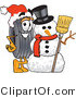 Vector Illustration of a Cartoon Tire Mascot with a Snowman on Christmas by Mascot Junction