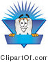 Vector Illustration of a Cartoon Tooth Mascot on a Blank Blue Business Label by Mascot Junction