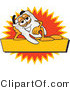 Vector Illustration of a Cartoon Tooth Mascot Reclining on a Yellow and Orange Business Label by Mascot Junction