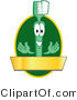 Vector Illustration of a Cartoon Toothbrush Logo Mascot with a Gold Banner on a Green Oval by Mascot Junction