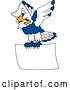 Vector Illustration of a Cartoon Tough Seahawk Mascot Flying with a Blank Sign by Mascot Junction
