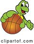 Vector Illustration of a Cartoon Turtle Mascot Catching or Holding out a Basketball by Mascot Junction