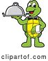 Vector Illustration of a Cartoon Turtle Mascot Waiter Holding a Cloche Platter by Mascot Junction