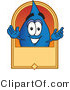 Vector Illustration of a Cartoon Water Drop Mascot on a Blank Tan Label, Logo or Sign by Mascot Junction