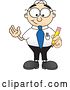 Vector Illustration of a Cartoon White Businessman Nerd Mascot Holding a Yellow Number 2 Pencil with an Eraser Tip by Mascot Junction