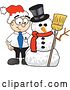 Vector Illustration of a Cartoon White Businessman Nerd Mascot with a Snowman on Christmas by Mascot Junction