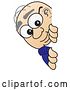 Vector Illustration of a Cartoon White Male Senior Citizen Mascot Looking Around a Sign by Mascot Junction