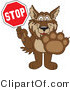 Vector Illustration of a Cartoon Wolf Mascot Holding a Stop Sign by Mascot Junction