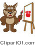 Vector Illustration of a Cartoon Wolf Mascot Painting a Paw Print on Canvas by Mascot Junction