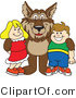 Vector Illustration of a Cartoon Wolf Mascot with Students by Mascot Junction
