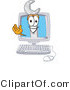 Vector Illustration of a Cartoon Wrench Mascot Waving from Inside a Computer Screen by Mascot Junction