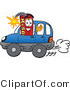 Vector Illustration of a Dynamite Stick Mascot Driving a Blue Car by Mascot Junction