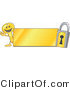 Vector Illustration of a Gold Cartoon Key Mascot and Padlock with a Gold Plate by Mascot Junction