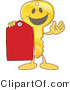 Vector Illustration of a Gold Cartoon Key Mascot Holding a Blank Red Tag by Mascot Junction