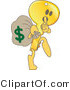 Vector Illustration of a Gold Cartoon Key Mascot Robbing a Bank by Mascot Junction