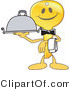 Vector Illustration of a Gold Cartoon Key Mascot Serving a Platter by Mascot Junction