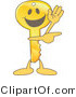 Vector Illustration of a Gold Cartoon Key Mascot Waving and Pointing by Mascot Junction