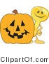 Vector Illustration of a Gold Cartoon Key Mascot with a Halloween Pumpkin by Mascot Junction